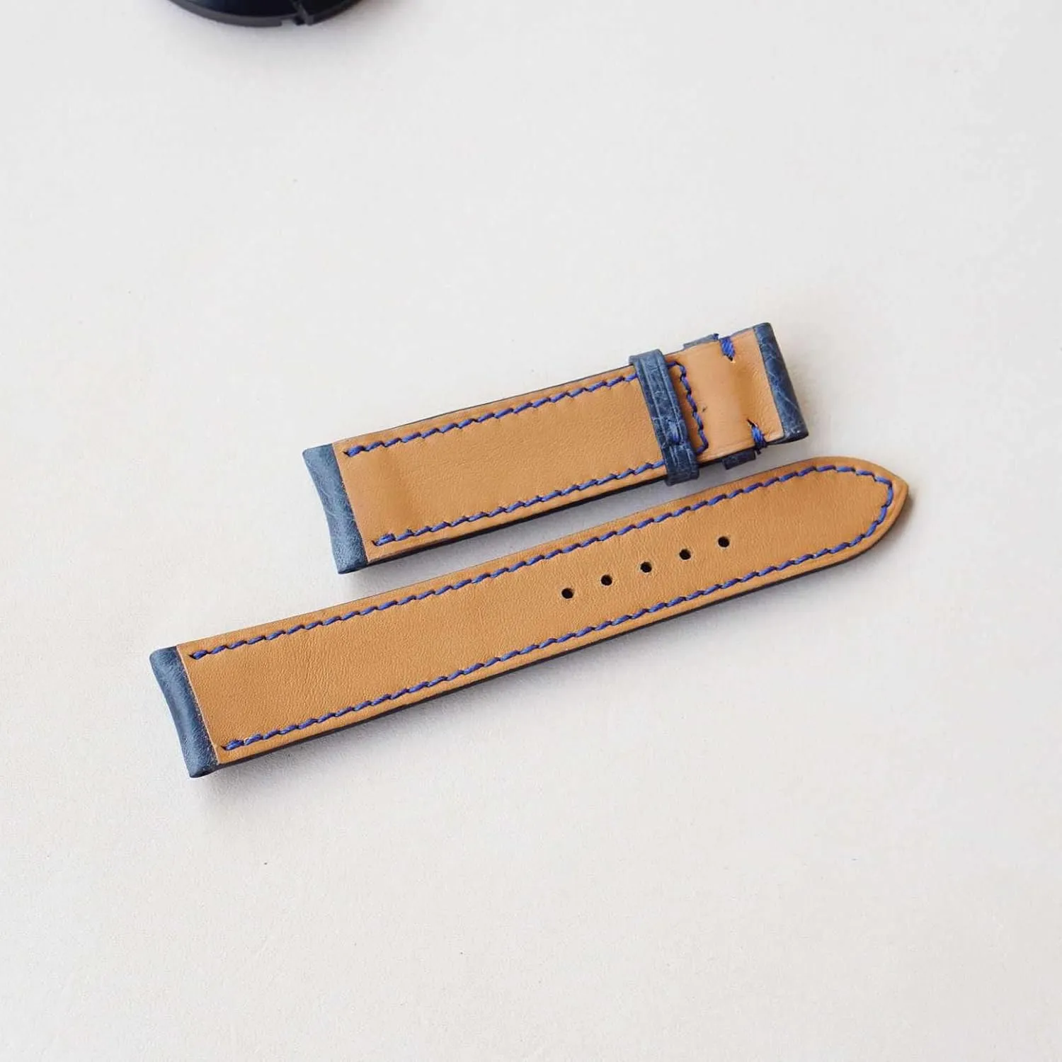 strap (18mm, Steel Folding Clasp) Navy Blue Vintage leather watch band, Handmade occupy keel metallurgy commitment intrinsic timid Tuscany Cow leather watch 