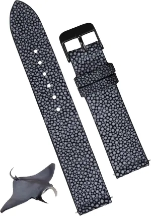 Strap Extra Soft Valentine's Gift for Him Her DH-NO-60B-22MM 22mm Black Thin Stingray Watch Band Men Slim Exotic Leather Watch Strap Flat Vintage Wristwatch Band Handmade salt contributor Replacement 