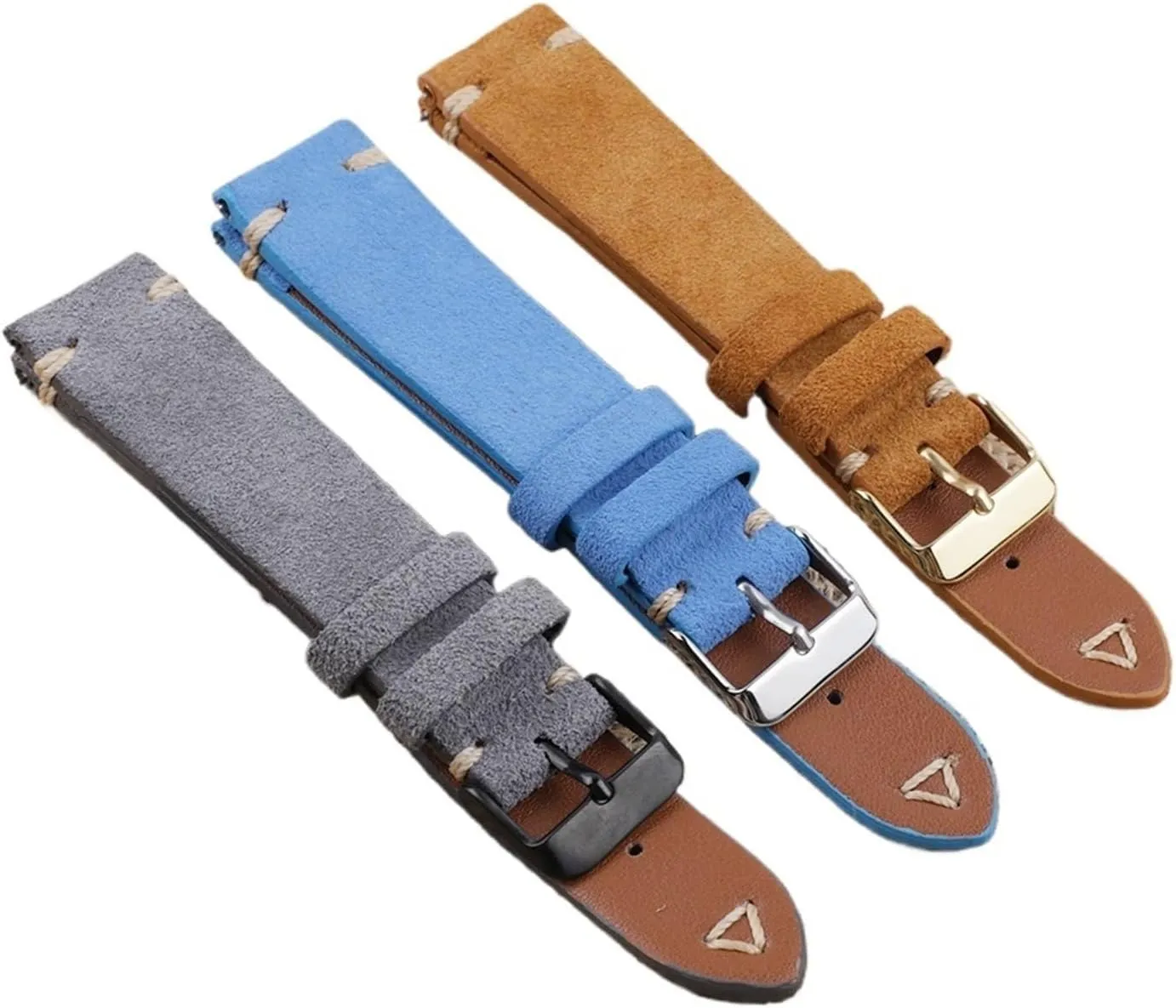 Strap format ascribe 18mm 19mm 20mm 21mm 22mm 24mm Grey Vintage Band Replacement Wristband Handmade Stitching Watchband Suede Leather Watch 