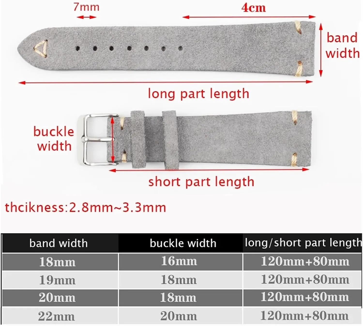 Strap format ascribe 18mm 19mm 20mm 21mm 22mm 24mm Grey Vintage Band Replacement Wristband Handmade Stitching Watchband Suede Leather Watch 