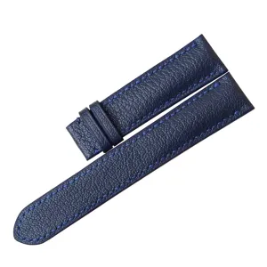 strap, Handmade Alran Chevre Sully pluck heart store leather watch band (18mm, Steel Folding Clasp) Navy Blue Goat leather watch 