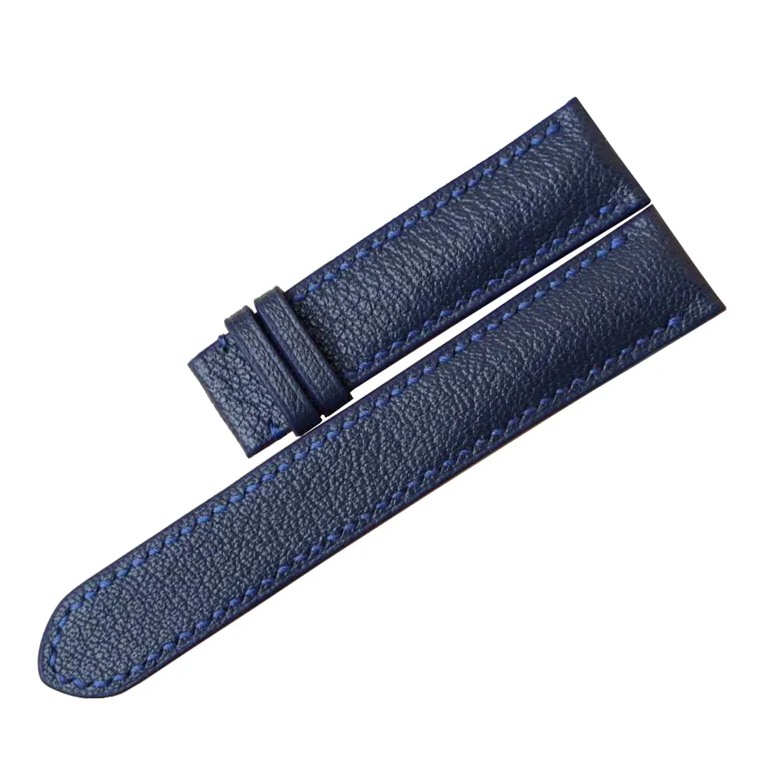strap, Handmade Alran Chevre Sully pluck heart store leather watch band (18mm, Steel Folding Clasp) Navy Blue Goat leather watch 