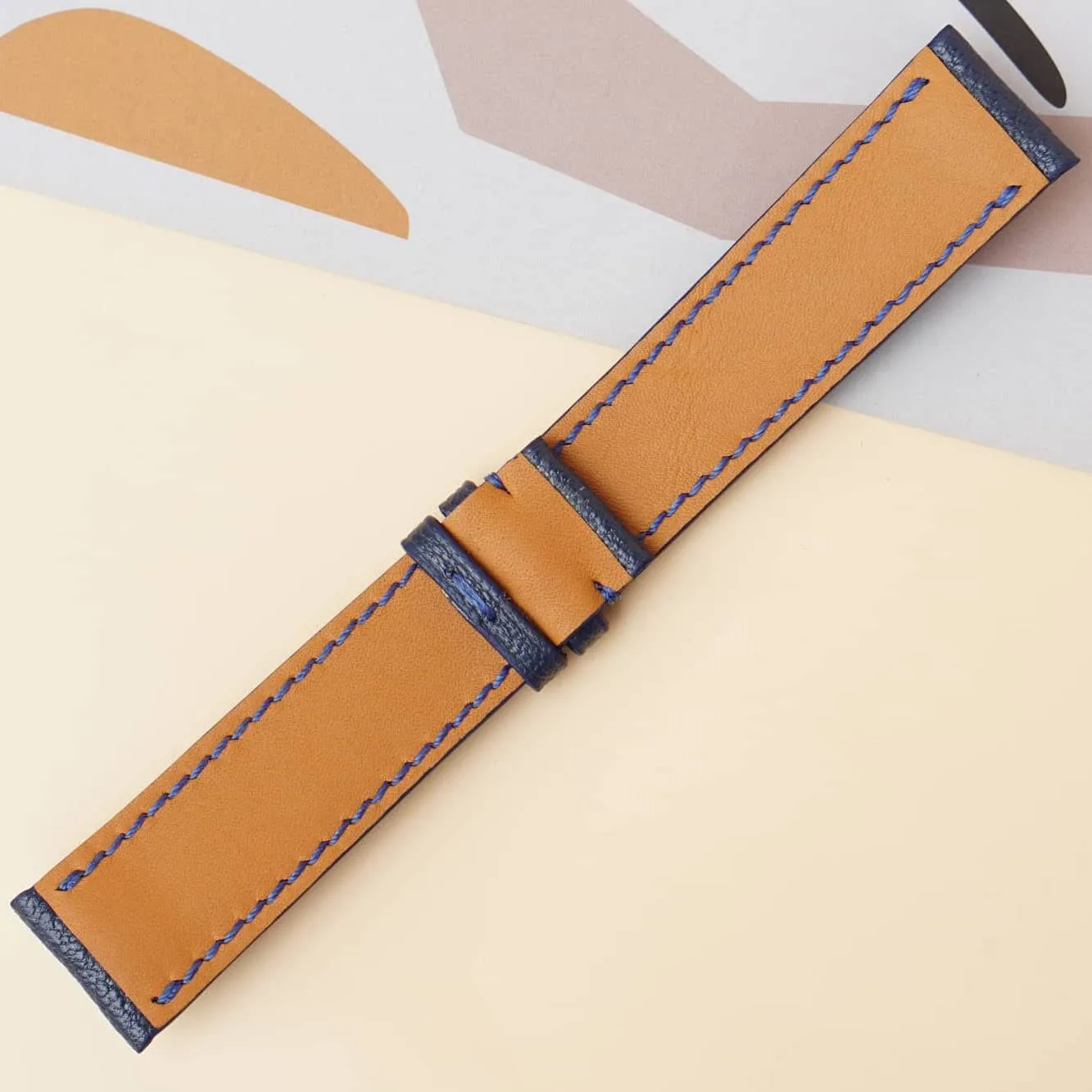 strap, Handmade Alran Chevre Sully pluck heart store leather watch band (18mm, Steel Folding Clasp) Navy Blue Goat leather watch 