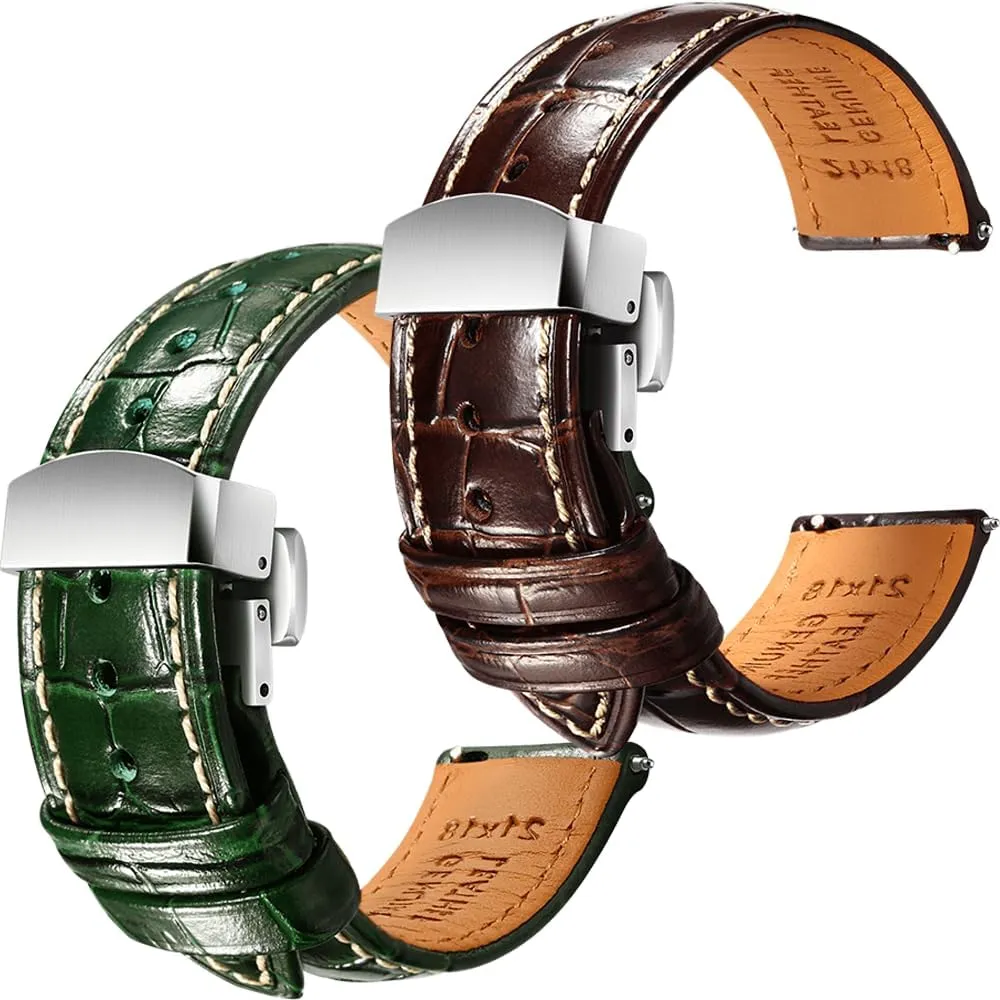 Straps rudimentary chilly identify familiar - Set of 2, 22mm REZERO Brown/Green Handmade Quick-Release Alligator Grain Embossed Watch 
