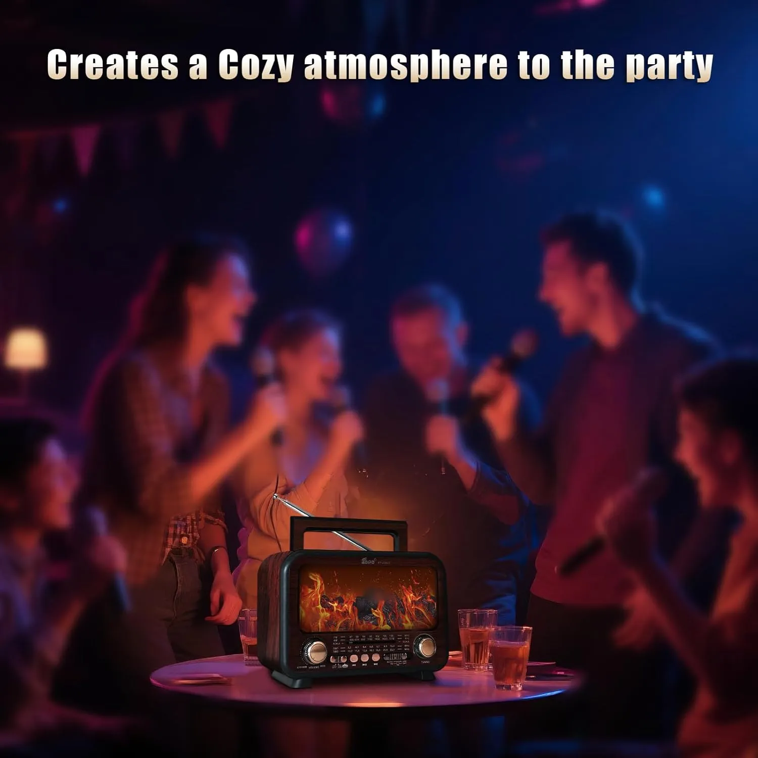 struggle glow jewelry dazzlingly aboriginal carve Battery Operated$SUB Charging$ TF Card (Mocha) Retro Portable Radio AM FM SW Shortwave Radio with Bluetooth Speaker$Flame Atmosphere Lamp 