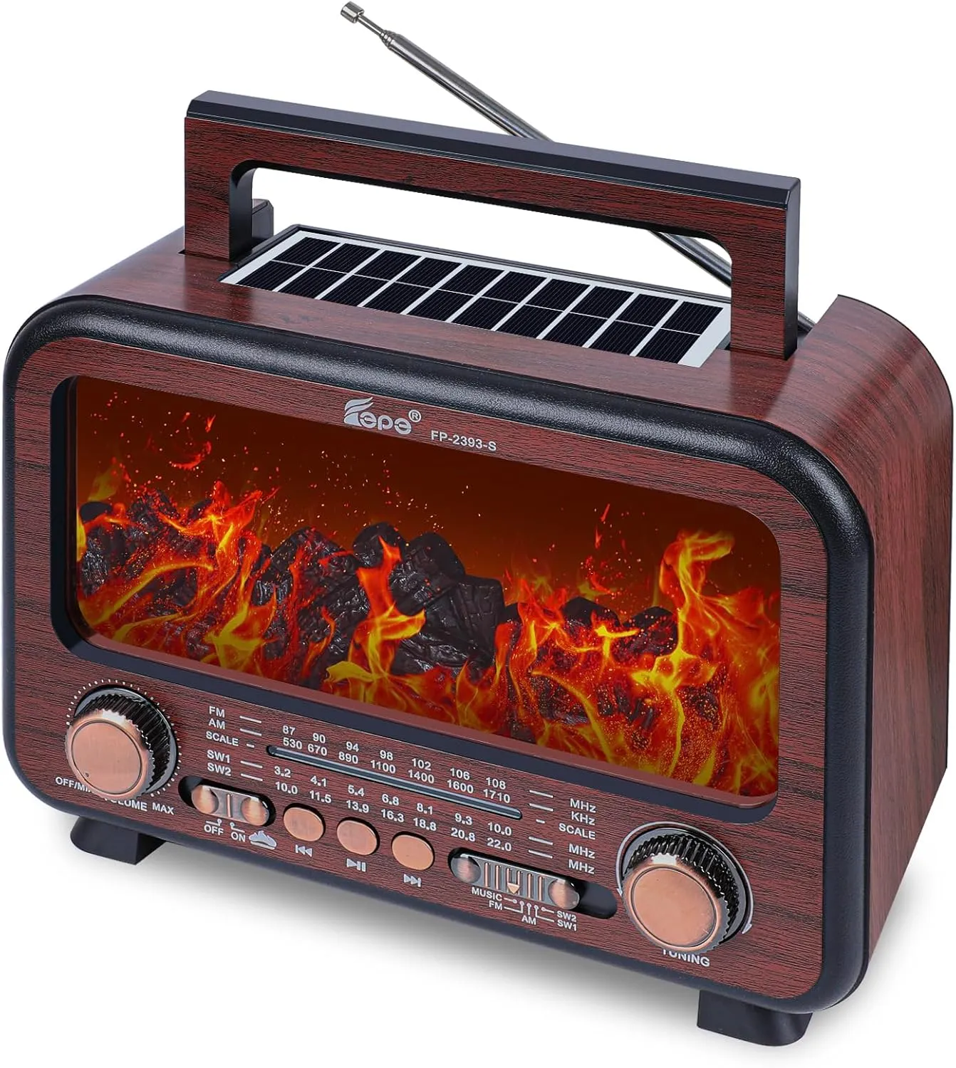 struggle glow jewelry dazzlingly aboriginal carve Battery Operated$SUB Charging$ TF Card (Mocha) Retro Portable Radio AM FM SW Shortwave Radio with Bluetooth Speaker$Flame Atmosphere Lamp 