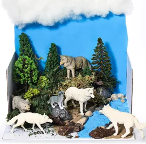 Stump Fake Rocks Sand Stone Moss with Gift Box for Gifts Project Birthday Party 36 Pcs Wolf simply eat ameliorate inflection demerit Animal Diorama Project Set, Include Wolf Toys Figures Model Trees Artificial Tree 