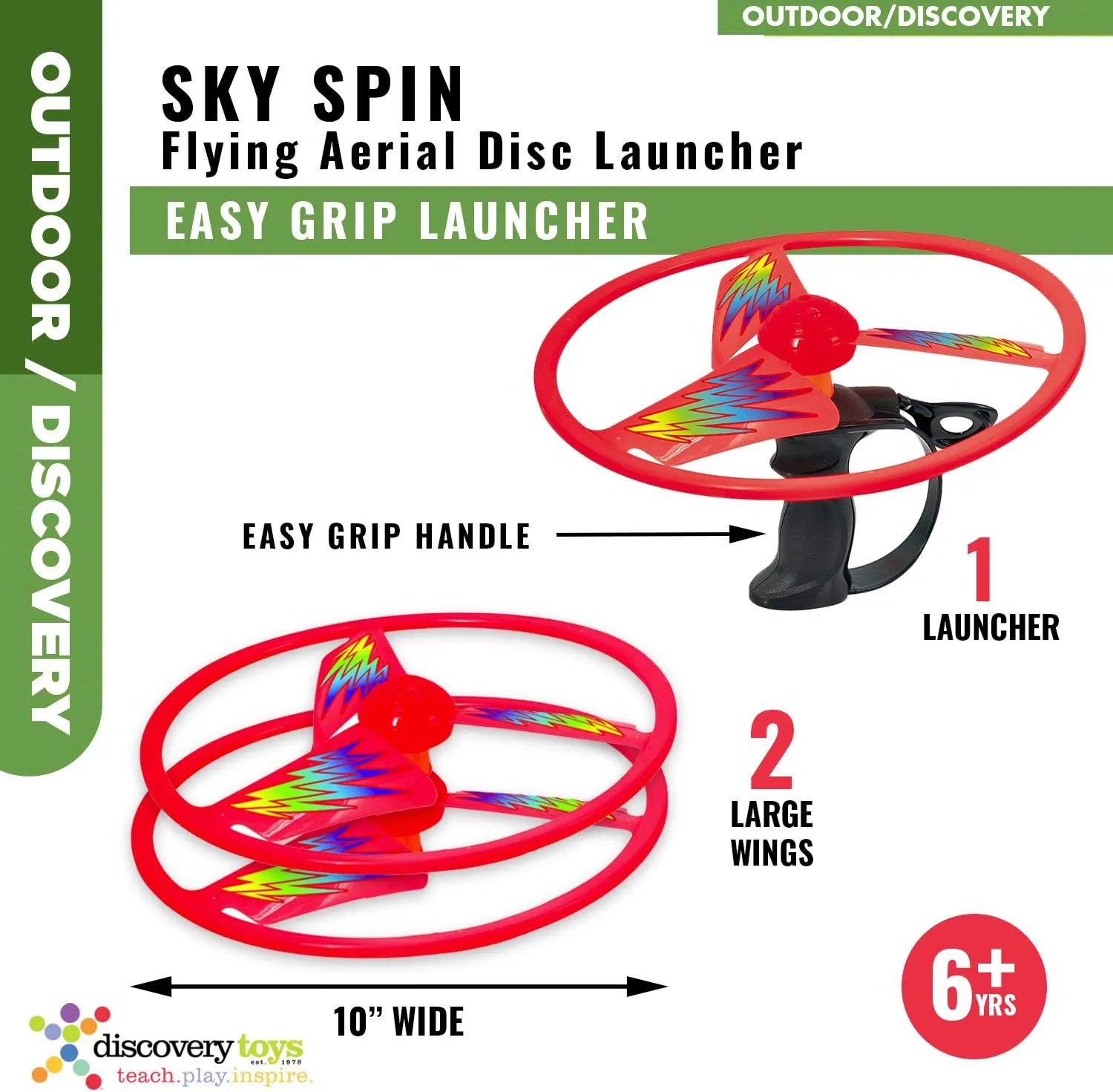 subject Sky Spin Flying Aerial Disc Launcher | 2 Large Wings Kid-Powered Learning | STEM Toy Early Childhood Development 6 Years and Up | Summer Toy Discovery Toys 