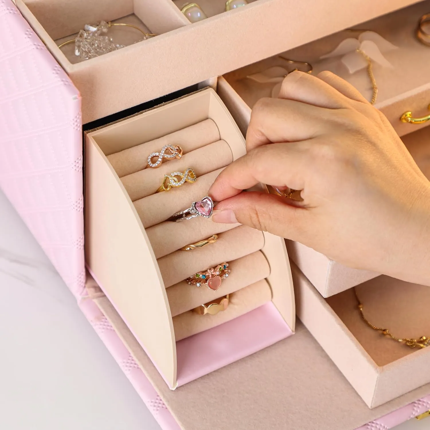 subtropical Box with Locked,Large Capacity Multi-Layer Slide Drawer,Watch Necklace Ring Earring Storage. Velvet Jewelry Organizer Box for Women,Advanced Leather Jewelry 