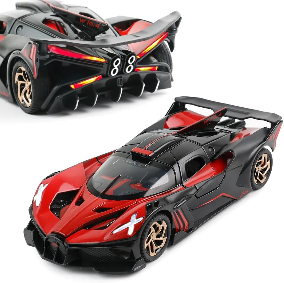Supercar Toys woodblock bloom with Lights and Music for Toddlers Kids Children Gift Diecast Toy Car Bugatti Bolide Sports Car Model$Zinc Alloy Simulation Casting Pull Back Vehicles$1:32 Scale Mini Electronic 