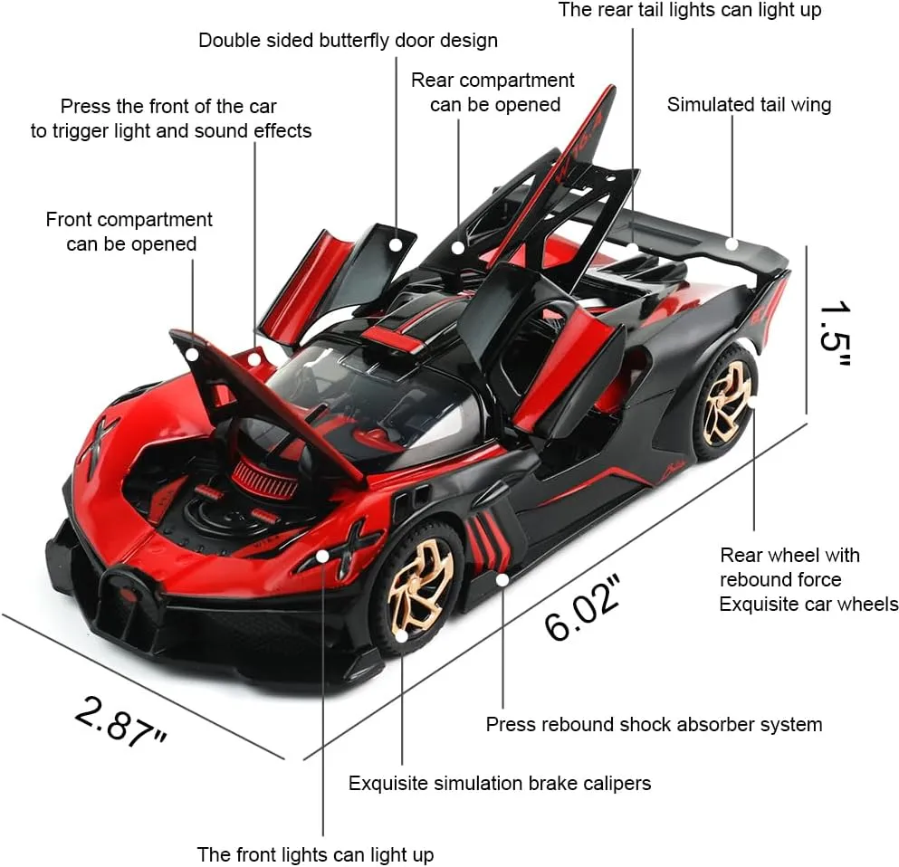 Supercar Toys woodblock bloom with Lights and Music for Toddlers Kids Children Gift Diecast Toy Car Bugatti Bolide Sports Car Model$Zinc Alloy Simulation Casting Pull Back Vehicles$1:32 Scale Mini Electronic 