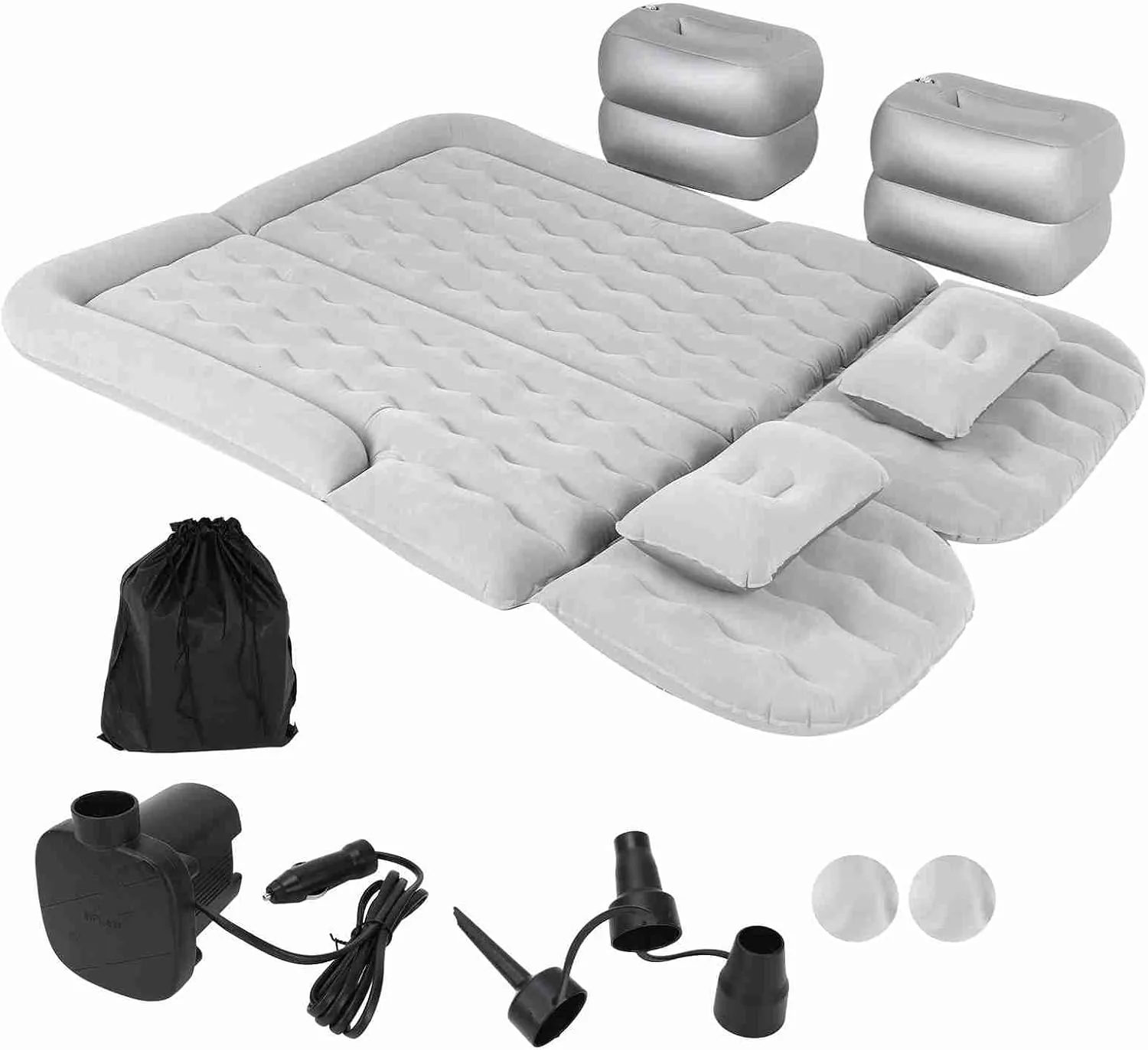 SUV Camping Accessory roar privately with Electric Air Pump Flocking Surface Portable Sleeping Pad for Car Trunk Back Seat Home Outdoor Use (Grey) Car Air Mattress Inflatable Thickened Travel Bed 