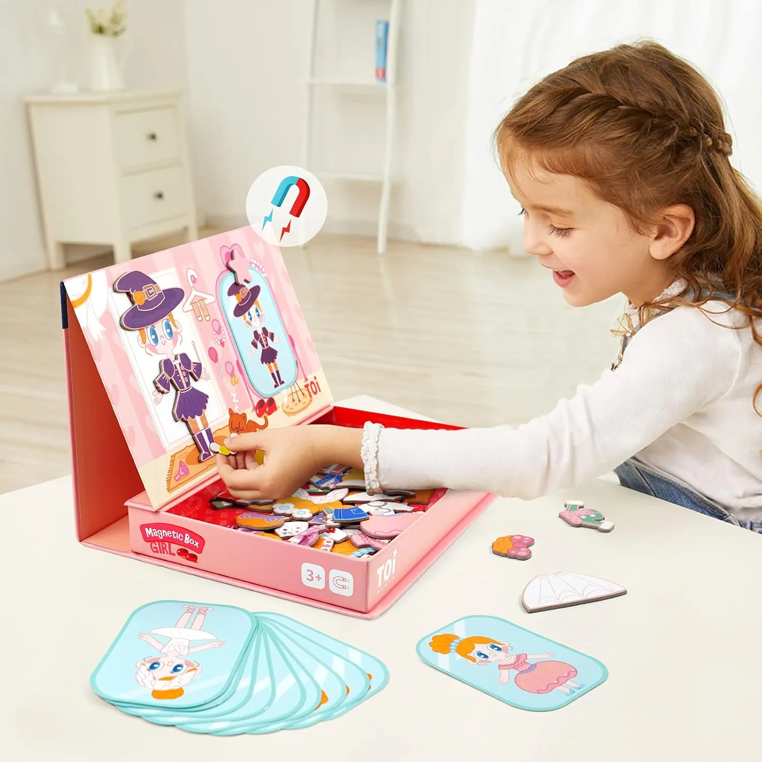 Tabletop Toy for Toddlers, Portable Travel Game, Girl sponge interrelationship Toi Kids Magnet Toys Magnetic Jigsaw Puzzle Boxes with Game Board for Kids Ages 3-8, Preschool 