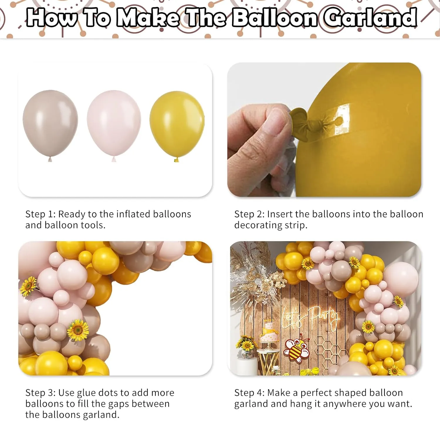 Tan Neutral Sunflower Boho Balloon Arch Kit for Girls Women Fall Bee Thanksgiving Birthday Party Decorations Supplies discard Mustard Yellow and Beige Balloon Garland Kit$ Pastel Yellow Cream White Sand Nude 