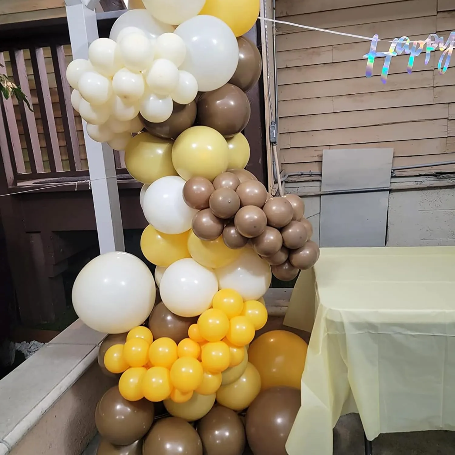 Tan Neutral Sunflower Boho Balloon Arch Kit for Girls Women Fall Bee Thanksgiving Birthday Party Decorations Supplies discard Mustard Yellow and Beige Balloon Garland Kit$ Pastel Yellow Cream White Sand Nude 