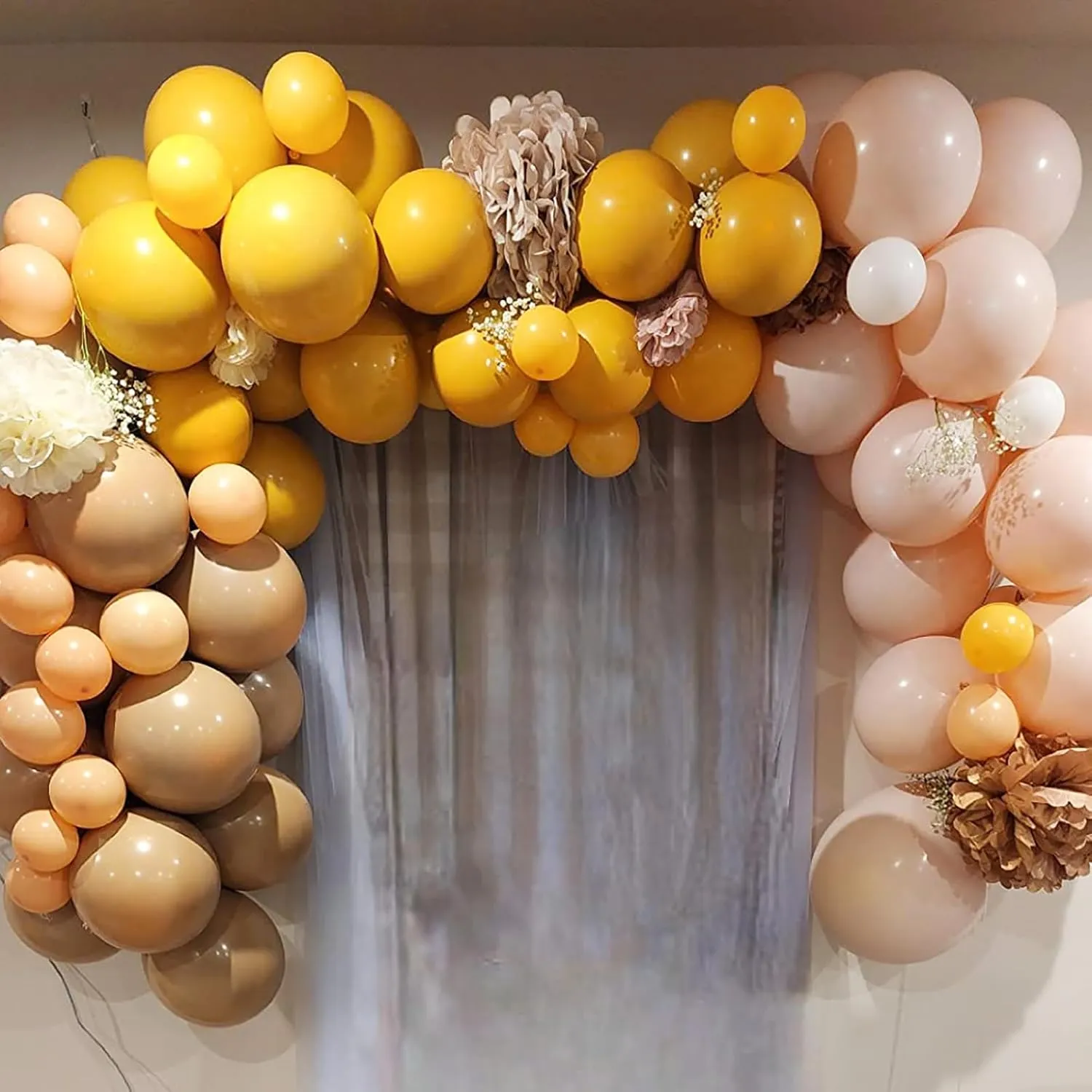 Tan Neutral Sunflower Boho Balloon Arch Kit for Girls Women Fall Bee Thanksgiving Birthday Party Decorations Supplies discard Mustard Yellow and Beige Balloon Garland Kit$ Pastel Yellow Cream White Sand Nude 