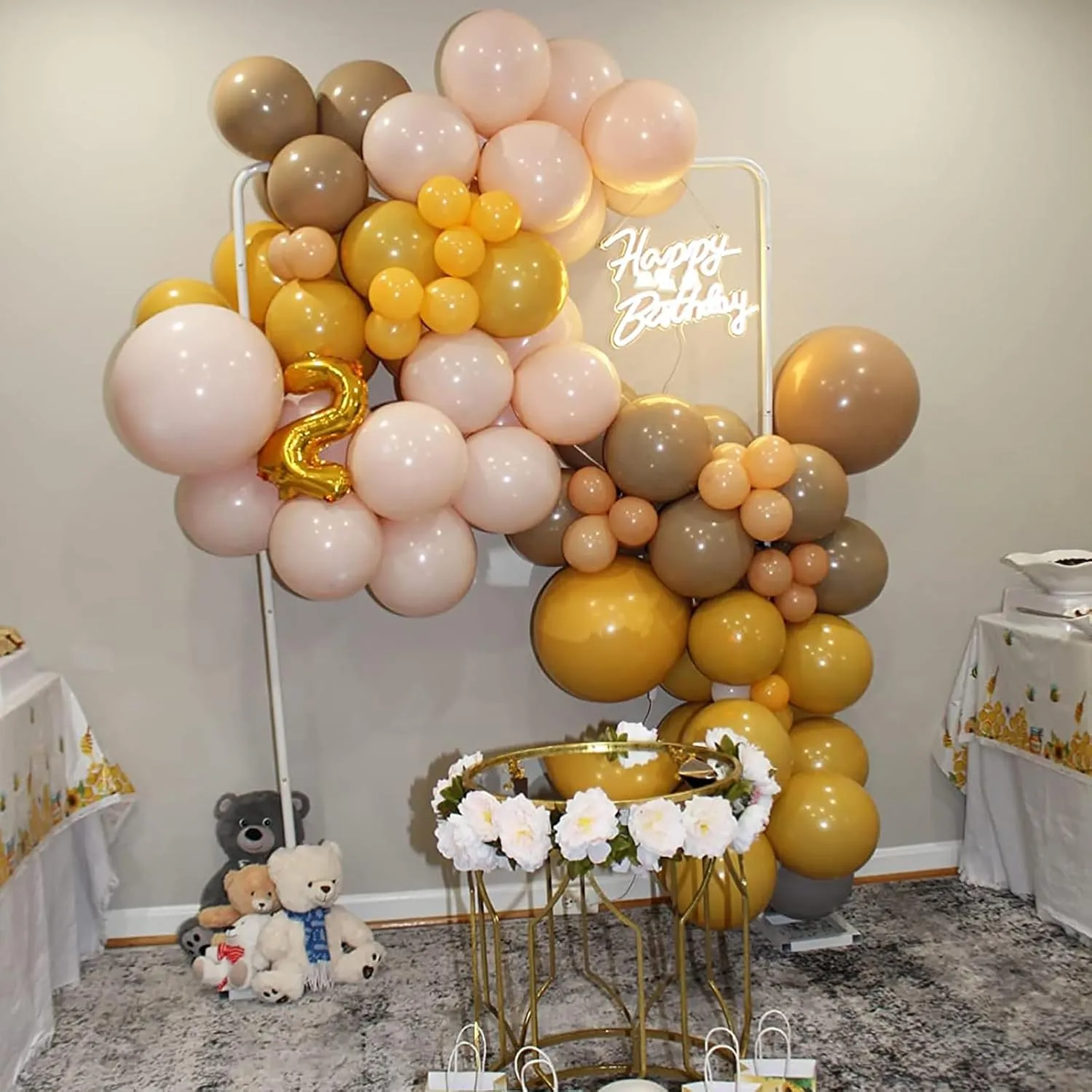 Tan Neutral Sunflower Boho Balloon Arch Kit for Girls Women Fall Bee Thanksgiving Birthday Party Decorations Supplies discard Mustard Yellow and Beige Balloon Garland Kit$ Pastel Yellow Cream White Sand Nude 