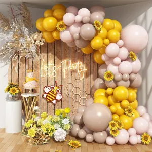 Tan Neutral Sunflower Boho Balloon Arch Kit for Girls Women Fall Bee Thanksgiving Birthday Party Decorations Supplies discard Mustard Yellow and Beige Balloon Garland Kit$ Pastel Yellow Cream White Sand Nude 