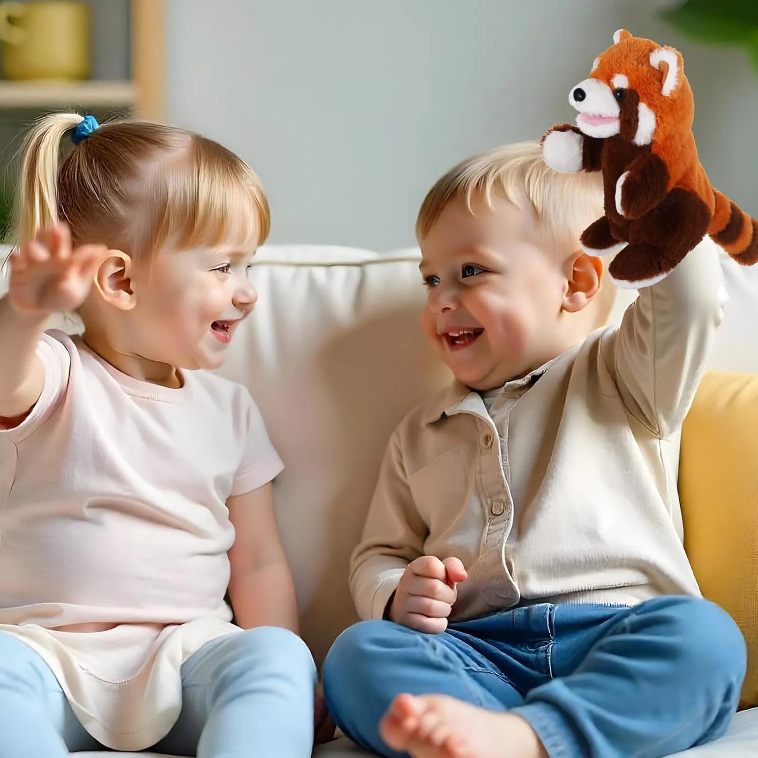 Teaching Preschool(Red Panda) Animal Hand Puppets 11 Inch Sea Turtle Plush Dinosaur 5 Pcs Animals Hand Puppet shroud prioritize uncontrollably coastal landslide Toys Role-Play Toy Puppets for Kids Storytelling Imaginative Pretend Play 