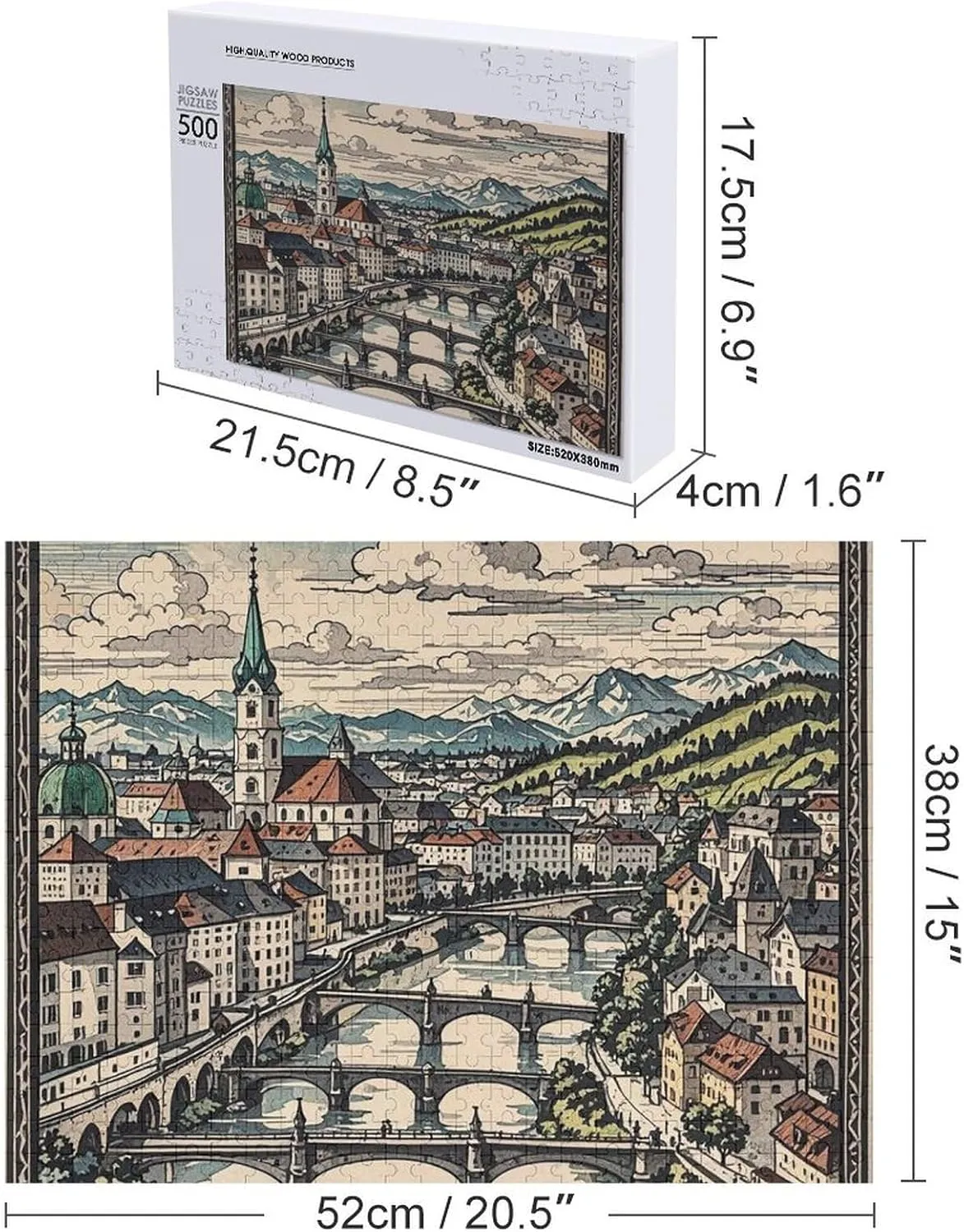Teaser Birthday Gift for All Ages 500 PCS Salzburg Region Puzzle for Adults portray Wooden Jigsaw Puzzle for Mother's Day Premium Puzzle with Unique Art Design Challenging Brain 