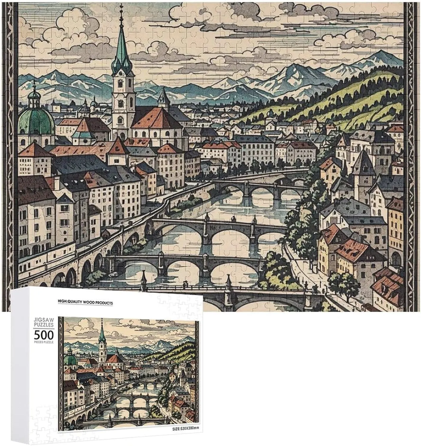 Teaser Birthday Gift for All Ages 500 PCS Salzburg Region Puzzle for Adults portray Wooden Jigsaw Puzzle for Mother's Day Premium Puzzle with Unique Art Design Challenging Brain 