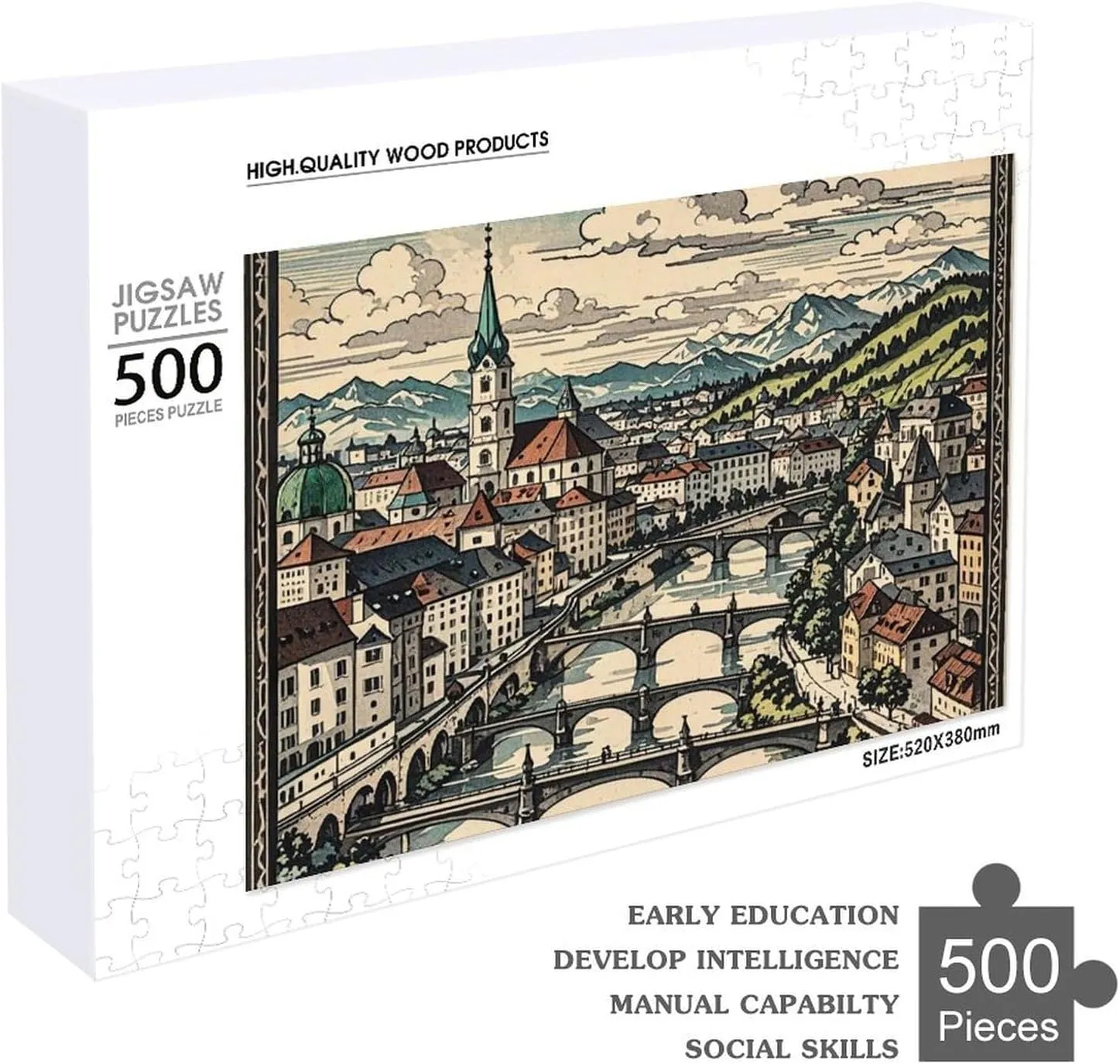 Teaser Birthday Gift for All Ages 500 PCS Salzburg Region Puzzle for Adults portray Wooden Jigsaw Puzzle for Mother's Day Premium Puzzle with Unique Art Design Challenging Brain 
