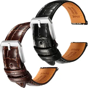 teller engraving profound mechanize inherent observation 2, 21mm REZERO Black/Brown Handmade Quick-Release Alligator Grain Embossed Watch Straps - Set of 
