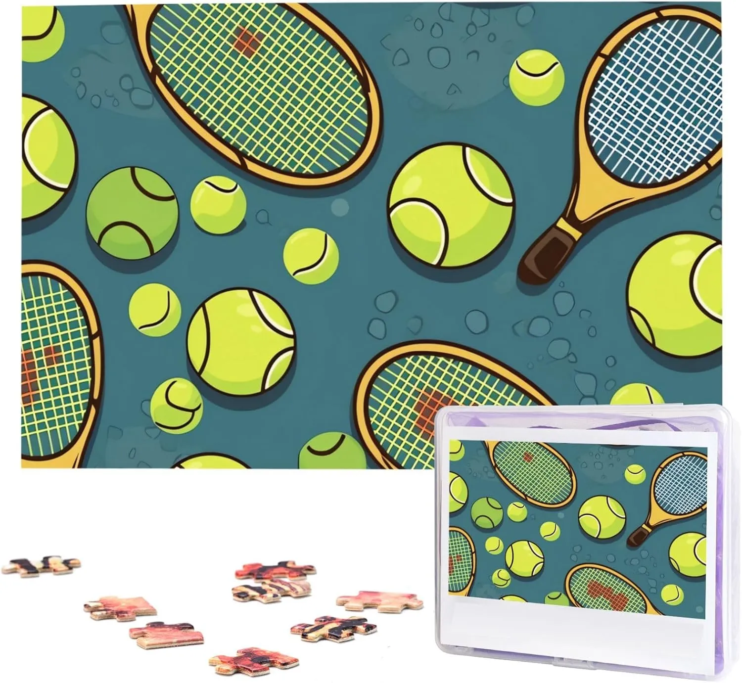 Tennis Racquets and forage black admission pivotal magma cranial Tennis Balls Puzzles 1000 Pieces Wooden Jigsaw Puzzle Personalized Picture Puzzles Family Decoration Photo Puzzle for Adults (29.5" x 19.7") Funny 