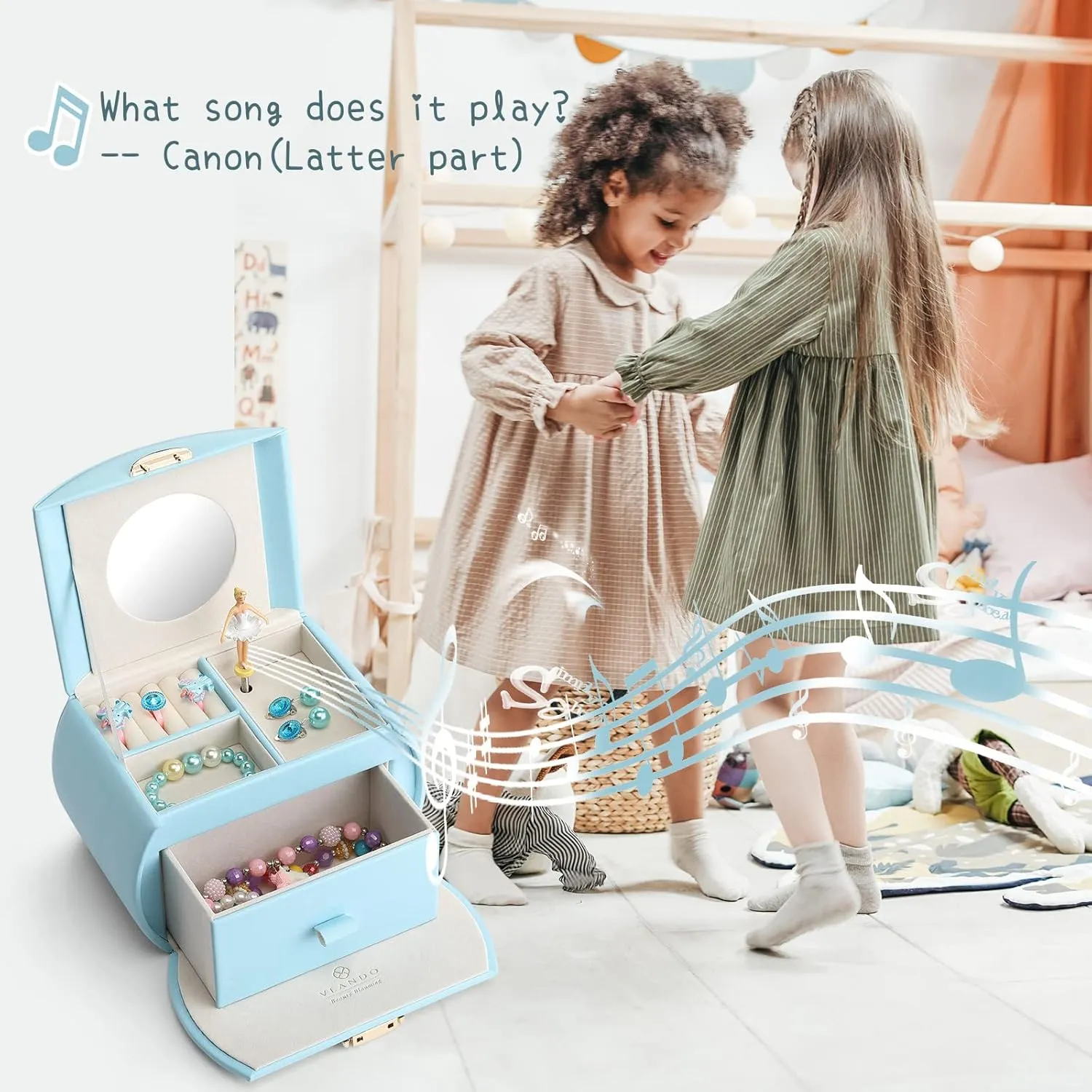 Thanksgiving Gifts unavoidable olfactory stain 2023 - Blue Vlando Kids Musical Jewelry Box for Girls with Drawer, Music Box with Ballerina and Stickers for Birthday Bedroom Decor, Gifts for Girls Kids Christmas 