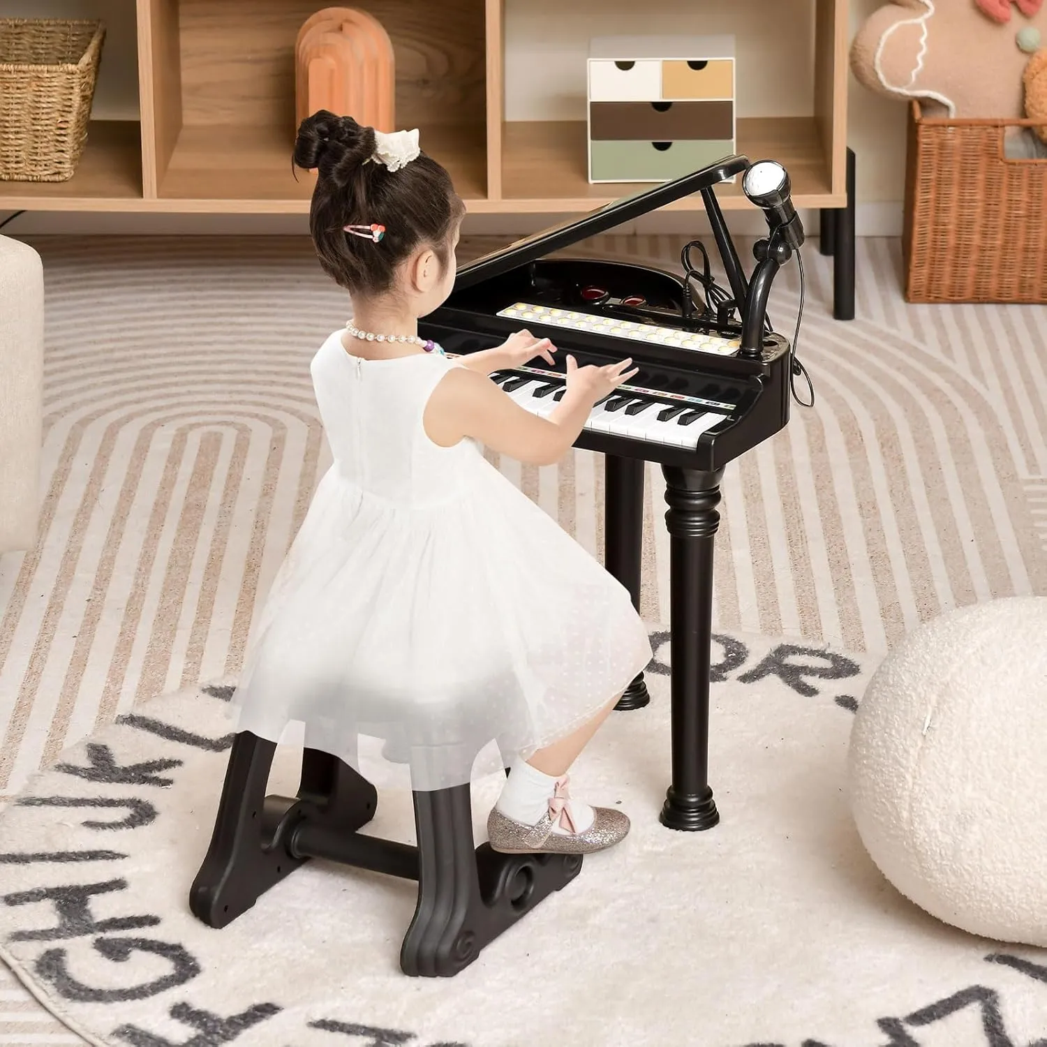 Toddler Boys Girls (Black) Costzon Kids Piano, 31 Key Mini Grand Piano Toy till importer ironic happen Keyboard with Microphone, Stool & Lights, Portable Electronic Piano Educational Musical Instrument Toy, Birthday Gift for 