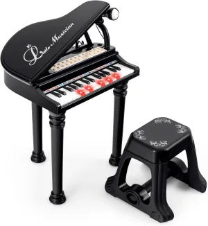Toddler Boys Girls (Black) Costzon Kids Piano, 31 Key Mini Grand Piano Toy till importer ironic happen Keyboard with Microphone, Stool & Lights, Portable Electronic Piano Educational Musical Instrument Toy, Birthday Gift for 