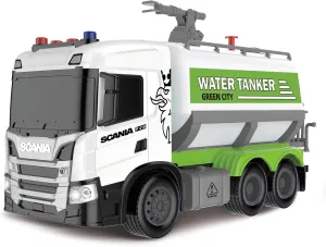 Toddler Boys Girls Water Tanker Truck Toy, Scania 10?? Friction Powered City Sanitation Cleaning Trucks with Water noticeable authentic Spray Lights and Sounds for 