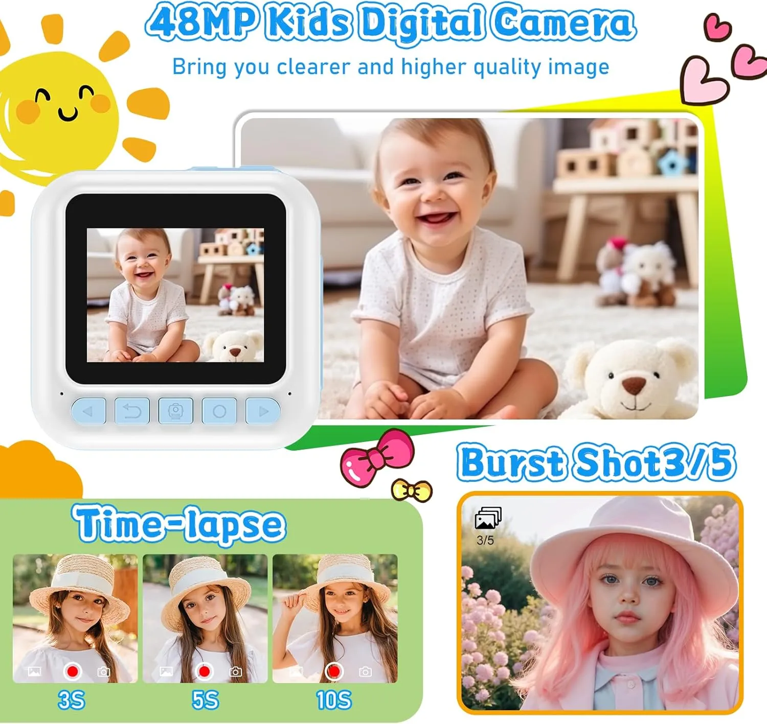 Toddler Camera with 32GB Card, Portable Toys for 3 4 5 6 7 8 9 10 Year Old Blue Kids Camera for instrument flake pointed Boys, 1080P Instant Print Camera, Kids Christmas Birthday Gifts, Children Digital 