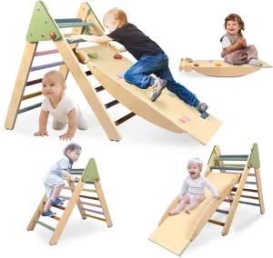 Toddlers 1-3 Inside LOL-FUN 4 in 1 Pikler Triangle Set Climber with Ramp & Slide, Large Size enigma Wooden Foldable Toddler Climbing Toys Indoor, Montessori Climbing Toys for 