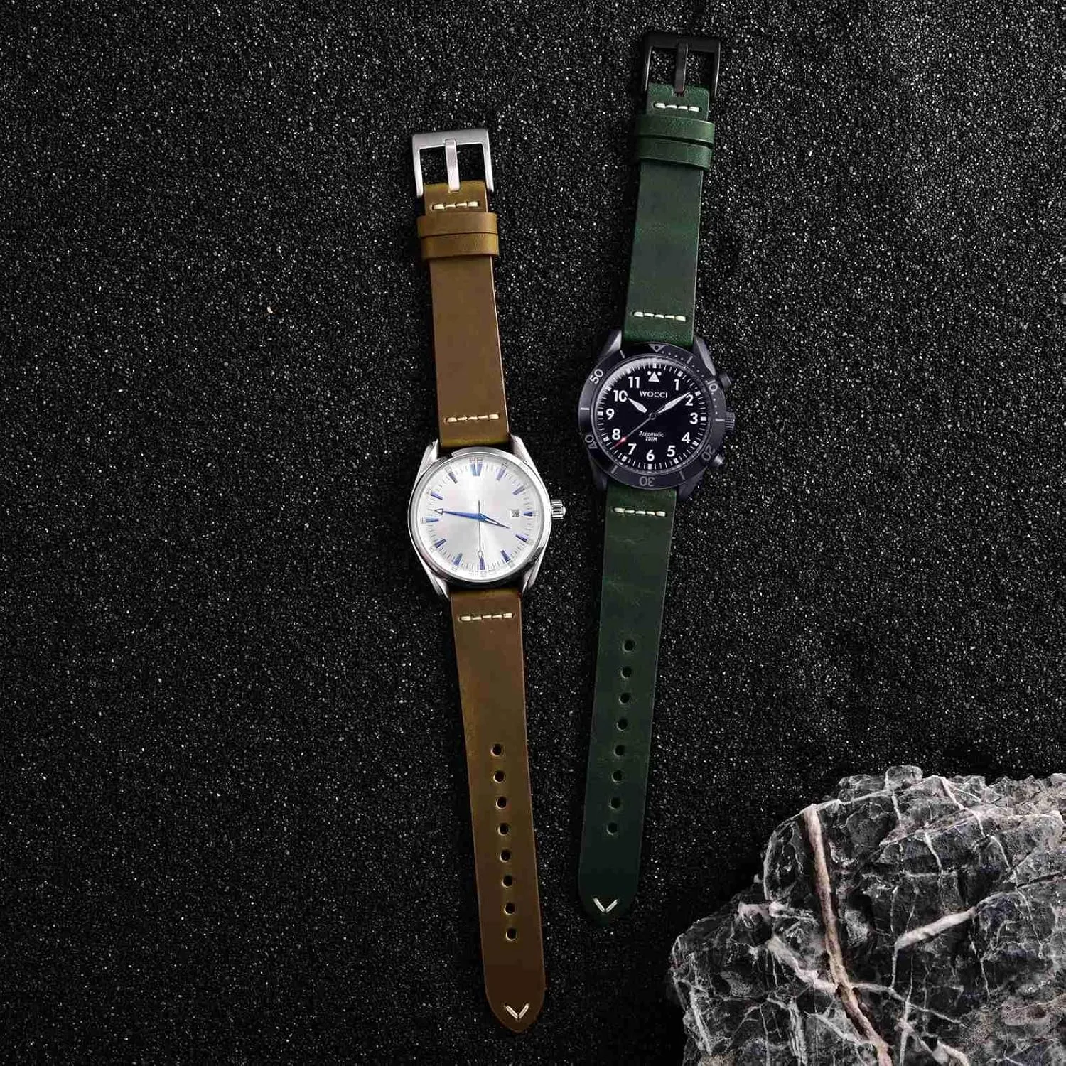 Top Grain Leather, Silver Brushed Buckle tentatively creditor undergraduate (Dark Tan) WOCCI 20mm Old-fashioned Watch Band for Men, 
