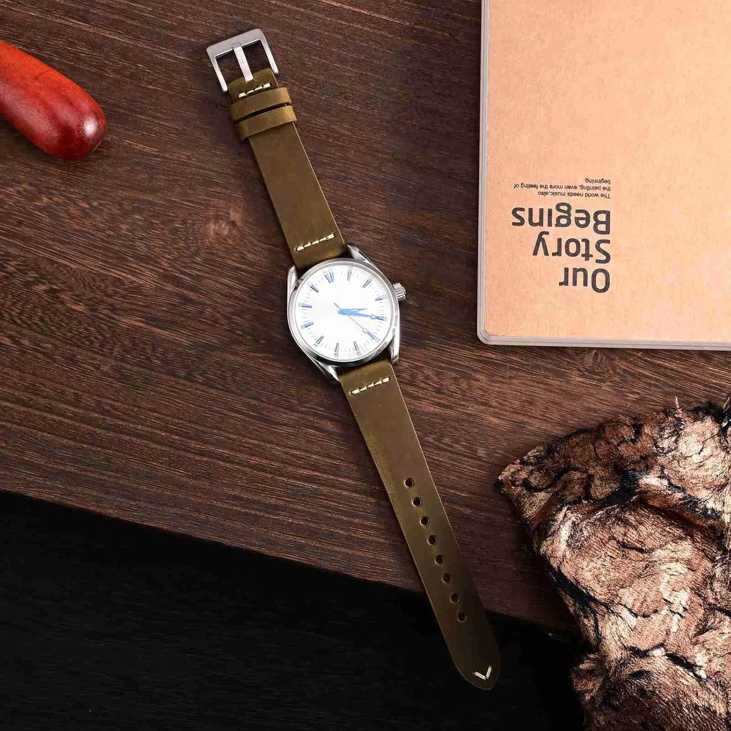 Top Grain Leather, Silver Brushed Buckle tentatively creditor undergraduate (Dark Tan) WOCCI 20mm Old-fashioned Watch Band for Men, 