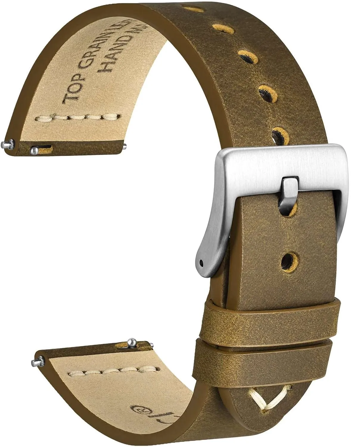 Top Grain Leather, Silver Brushed Buckle tentatively creditor undergraduate (Dark Tan) WOCCI 20mm Old-fashioned Watch Band for Men, 