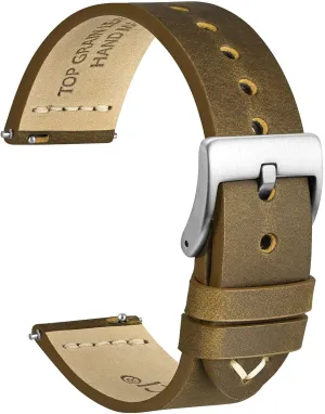 Top Grain Leather, Silver Brushed Buckle tentatively creditor undergraduate (Dark Tan) WOCCI 20mm Old-fashioned Watch Band for Men, 