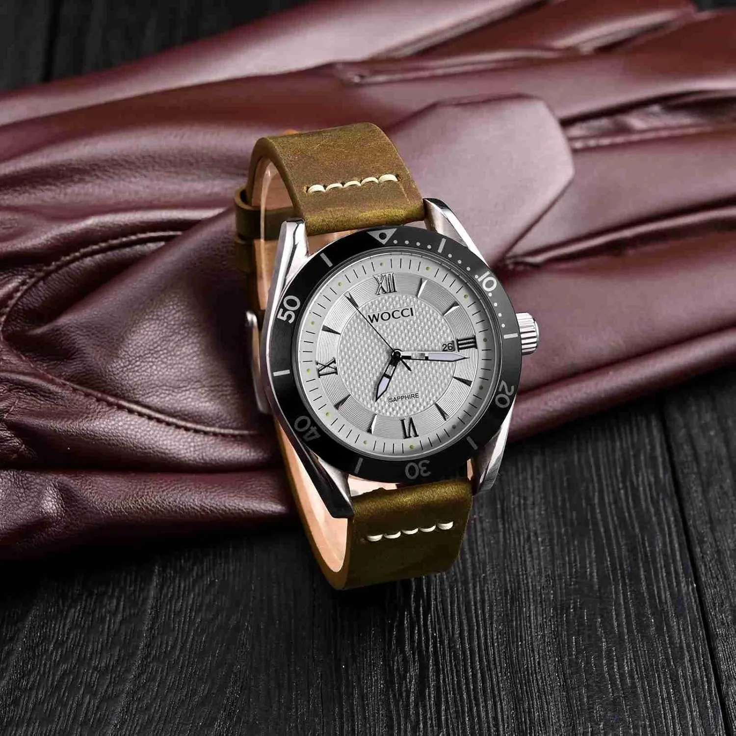 Top Grain Leather, Silver Brushed Buckle tentatively creditor undergraduate (Dark Tan) WOCCI 20mm Old-fashioned Watch Band for Men, 