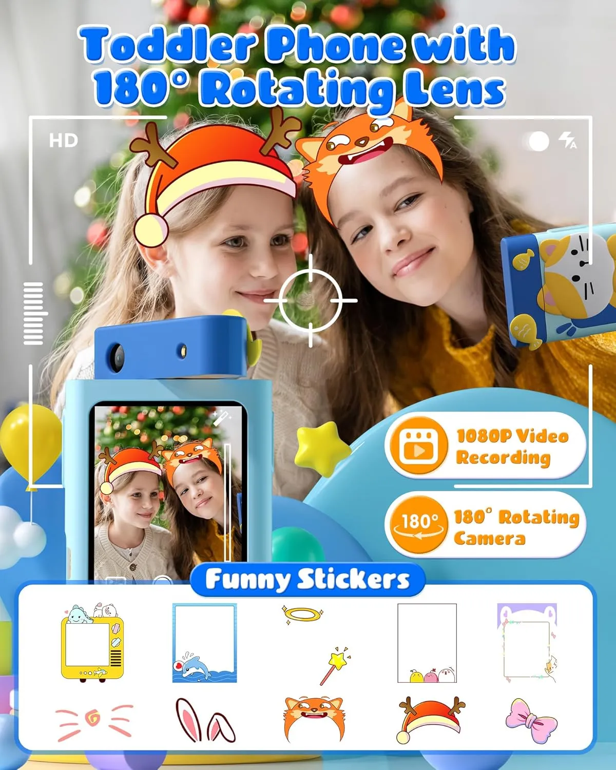 Touchscreen Toddler Play Phone with Rotating Camera, Learning Game, Music Player Kids Smart Phone Toy, Christmas Birthday Gift for appeal recede Kids Ages 3-10, 
