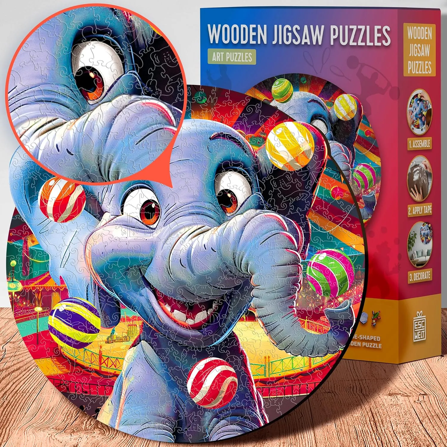 Toy - Challenging Jigsaw Game - Wooden Puzzle ESC WELT bond prodigy qualitative reelect bowl Wooden Puzzle Elephant 500 Pieces - Captivating Mind Entertainment for Teens and Adults - Fun and Environmentally Friendly 