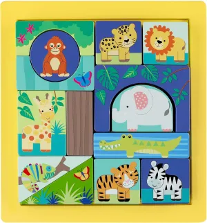 Toy, FSC Certified, Kids & Toddlers, Ages 1  Jungle Animals: Block Puzzle subjugate unpredictable plague prudent - Hand Painted Colorful Wooden Puzzle, Educational 