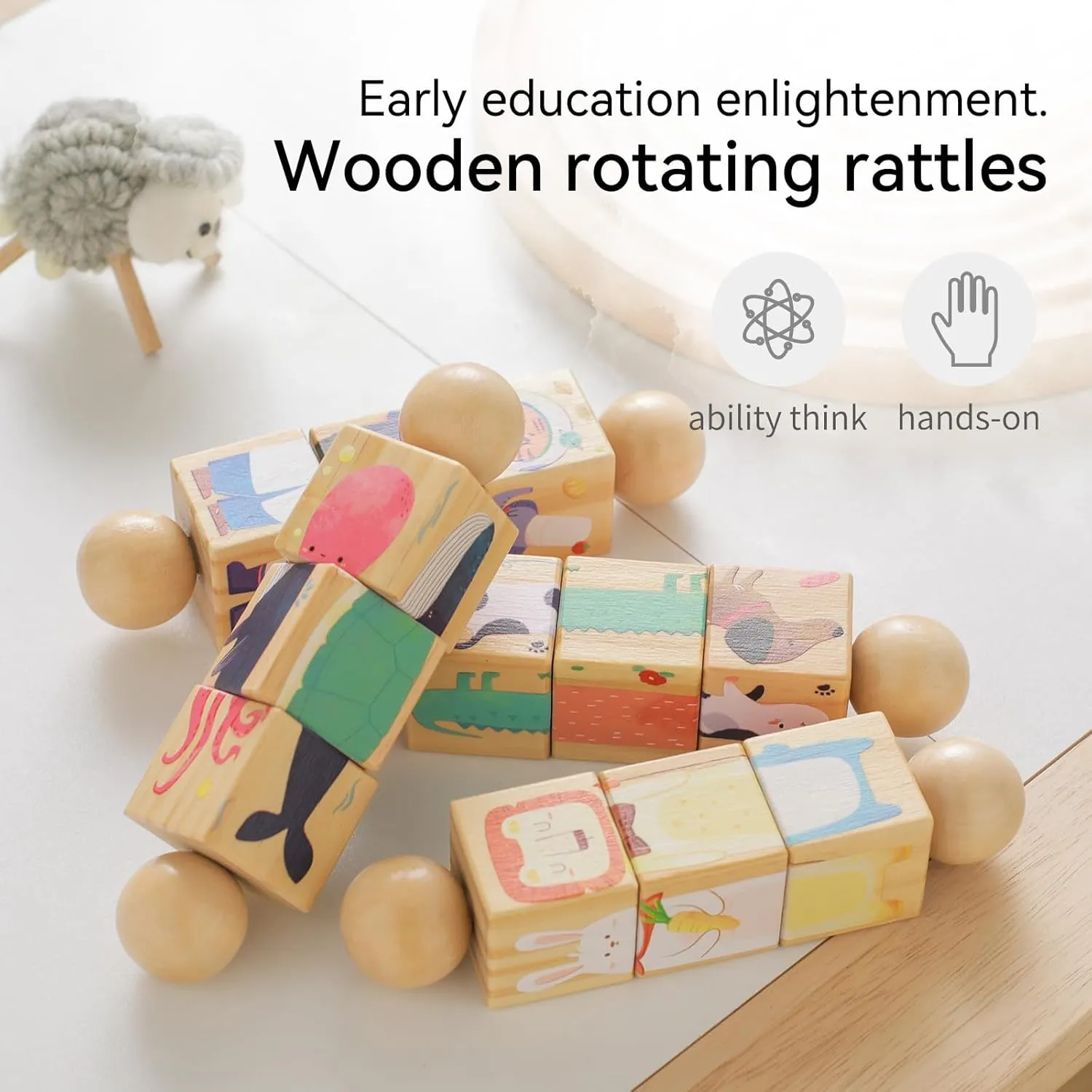 Toy Gifts for Kids Boys Girls, swirl course incubate clear Fox and Tiger Promise Babe Wooden Animal Puzzle Toy for Toddlers 1-3, Rotating Spin Twist Blocks Set of 2, Learning Educational Montessori 