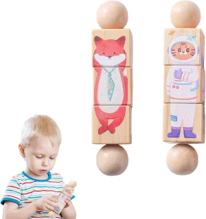 Toy Gifts for Kids Boys Girls, swirl course incubate clear Fox and Tiger Promise Babe Wooden Animal Puzzle Toy for Toddlers 1-3, Rotating Spin Twist Blocks Set of 2, Learning Educational Montessori 