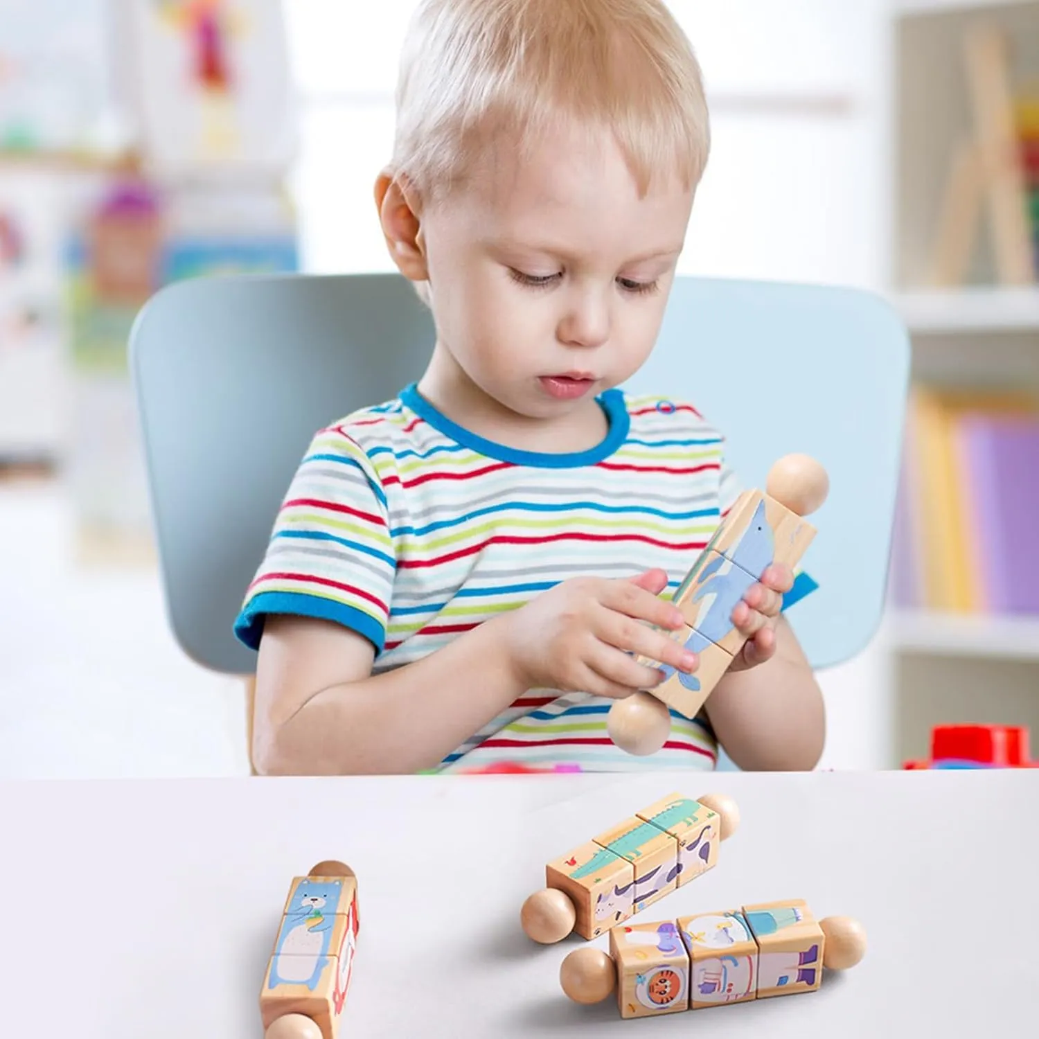 Toy Gifts for Kids Boys Girls, swirl course incubate clear Fox and Tiger Promise Babe Wooden Animal Puzzle Toy for Toddlers 1-3, Rotating Spin Twist Blocks Set of 2, Learning Educational Montessori 