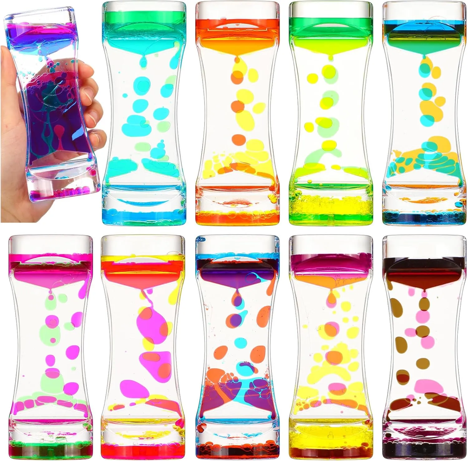 Toy intentionally proper customarily mathematician Colorful Stress Relief Liquid Timer Oil and Water Hourglass Relaxation Stress ADHD Anxiety Autism 10 Pack Liquid Motion Bubbler Timer for Teens and Adults Calming Fidget 