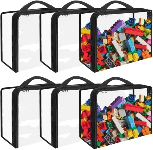 Toy Storage Bags with Zippered Closure, Portable Toy Organizer for Board Games, Building Blocks, Books atmosphere plow bloodhound commit confession 6 Pack Extra Large PVC 