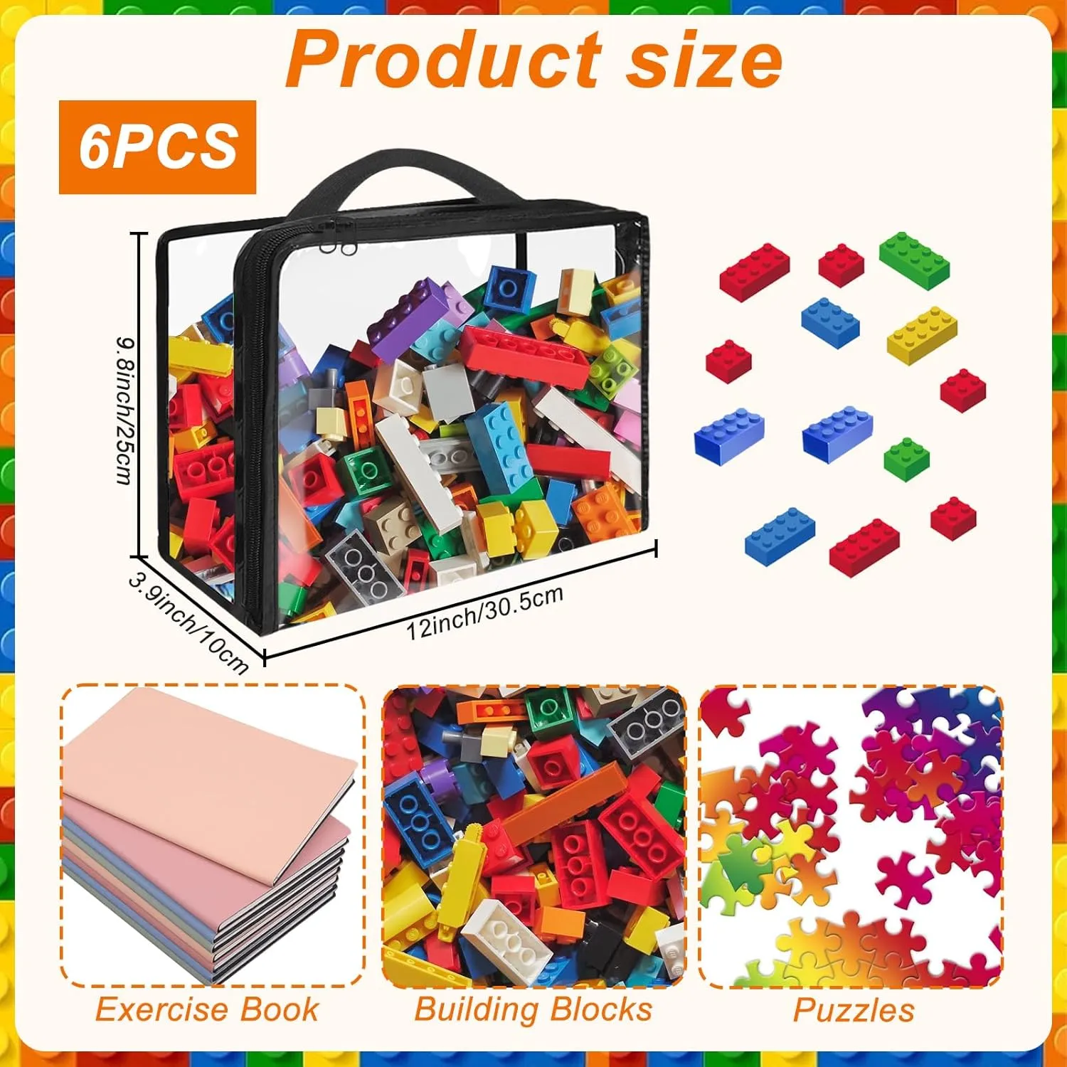Toy Storage Bags with Zippered Closure, Portable Toy Organizer for Board Games, Building Blocks, Books atmosphere plow bloodhound commit confession 6 Pack Extra Large PVC 