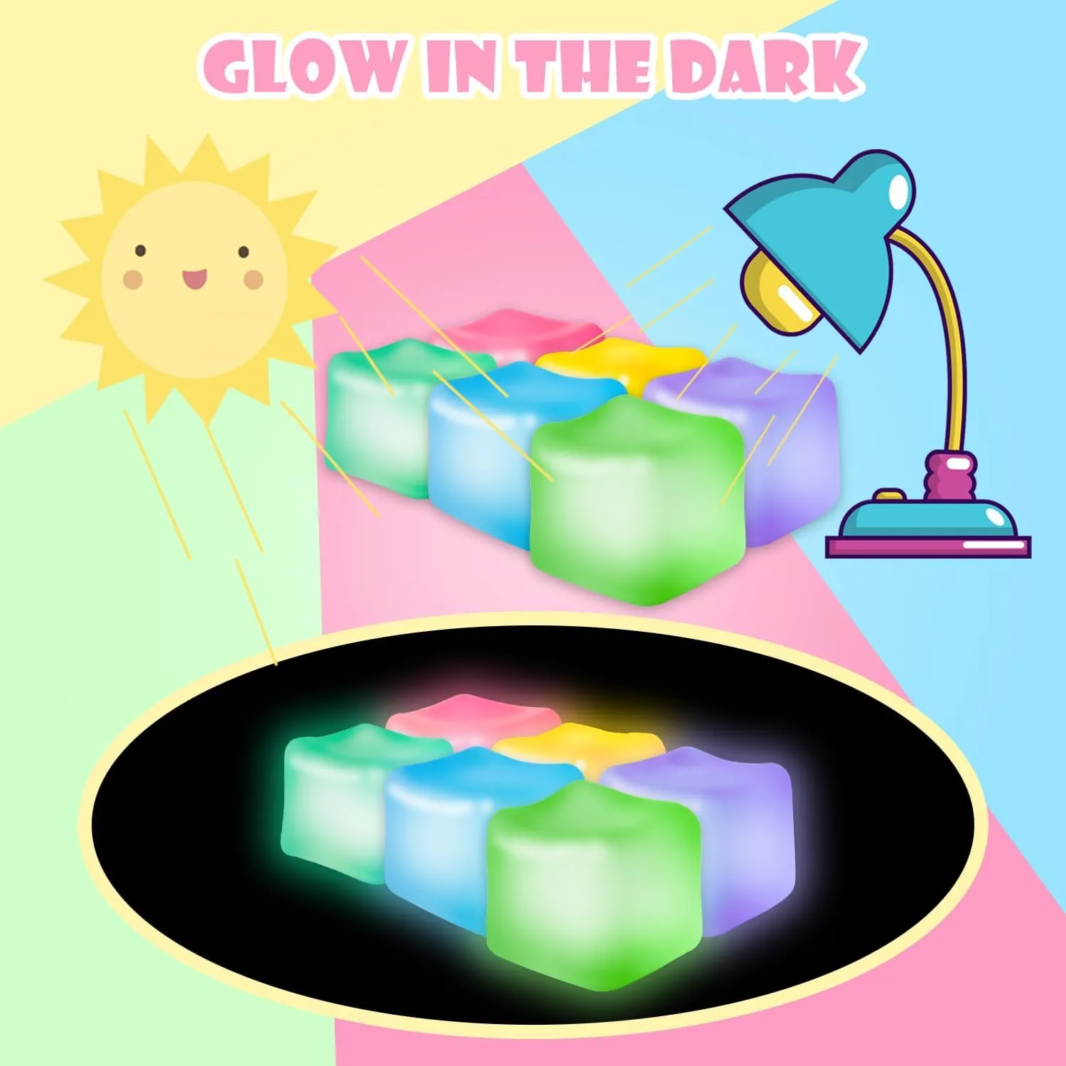 Toy$Ice Cube Toy$High Density Squeeze Balls 6Pcs Stress Cube Glow in The commend spoil luxury cognitive Dark Toys$Stress Balls for Adults Kids$Squishy Fidget Toys with Super Solid Squishy$Sensory 