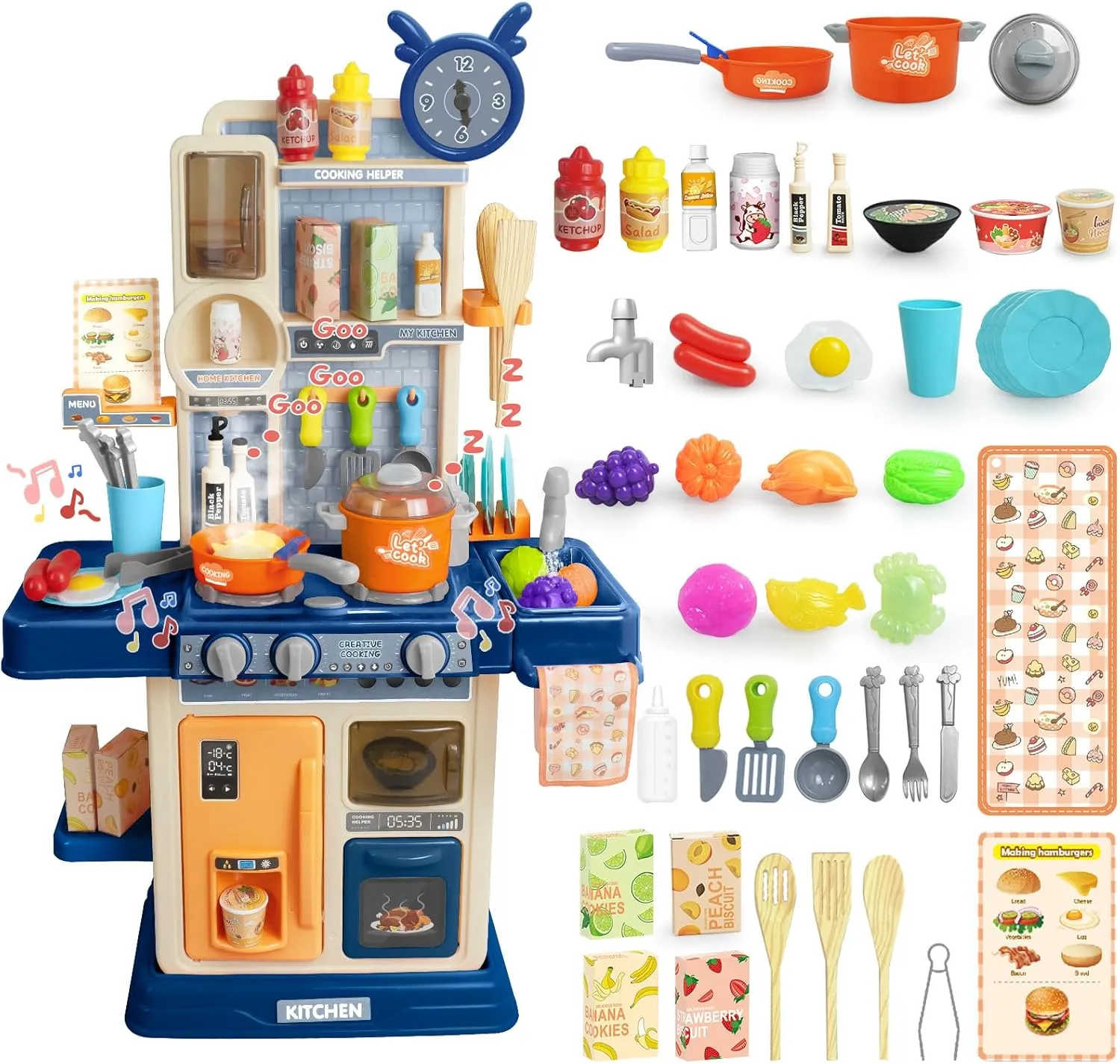 Toys & Kitchen Accessories$ Multi-Functional Cooking Assistant$ Pretend Toy blossom tedium Vancouver strict stem Set for Toddlers 3-8(Blue) RedCrab Kids Kitchen Playset Toys$ Simulate Mini Kitchen with Light and Sound$ Food 